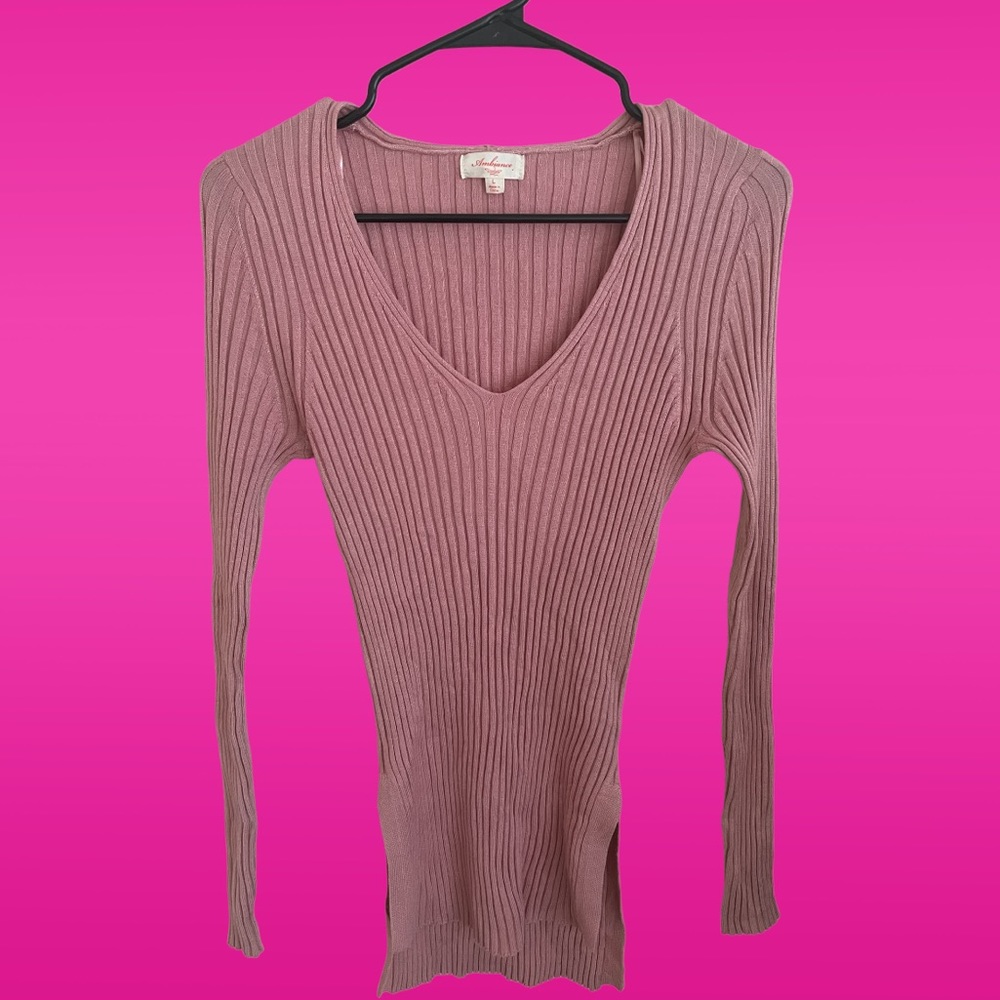 Women’s Mauve pink vneck long sweater